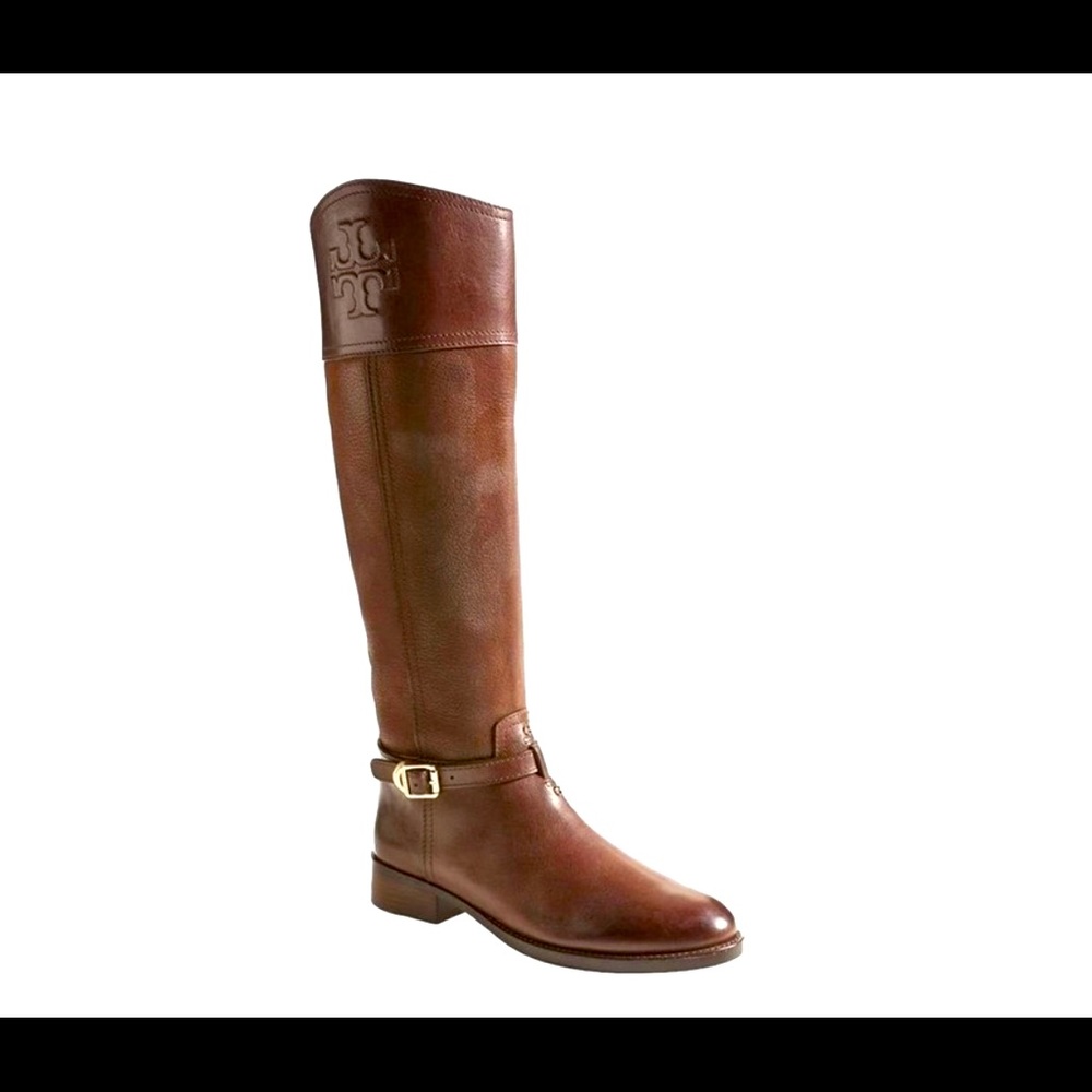 Tory Burch Brown Leather Marlene Logo Tall Knee High Riding Boots